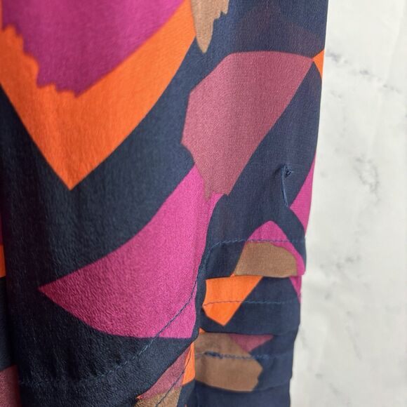 Anthropologie Silk Tunic Blouse Top M Office geometric 70s style Pleated Artsy - Picture 9 of 14